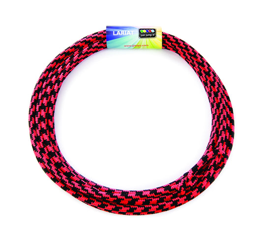 Just Jump It Lil Lariat 20ft red and black rope coil for junior practice.