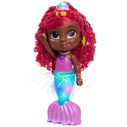 Just Play Ariel Splash & Glow doll with rainbow lights during bath time play.