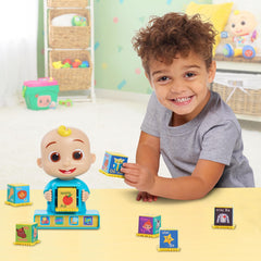 Blocks spread on a table showing letter blocks for recognition and spelling practice