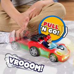 Just Play Mickey Mouse Rev 'n Glow Racer measures 6.75 inches for easy toddler grip.