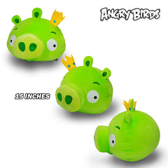 Just Toys LLC Angry Birds Green King Pig 15in soft fabric plush for gentle hugs.