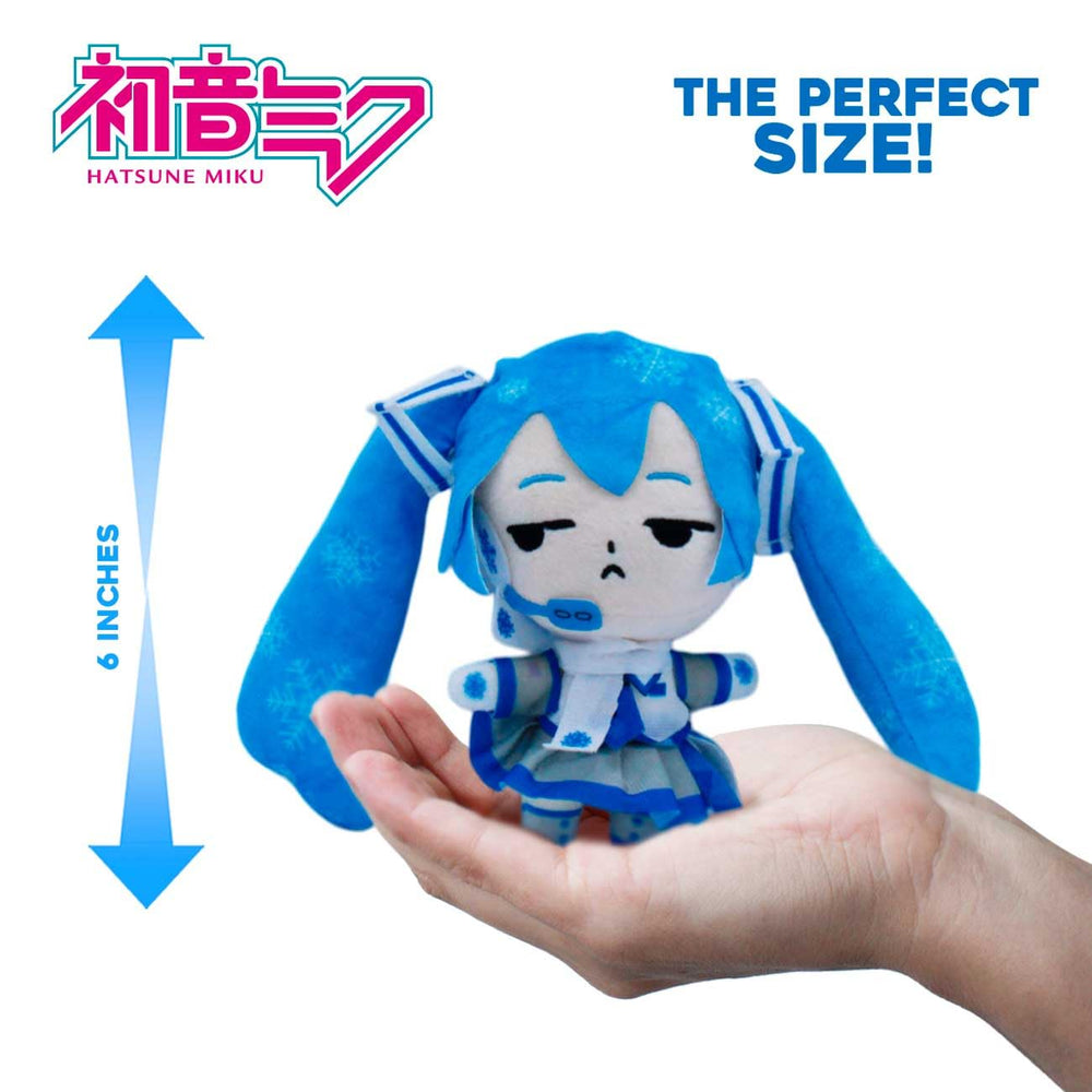 Just Toys LLC Hatsune Miku Snow Miku 6” plush outfit detail highlights iconic aqua color.