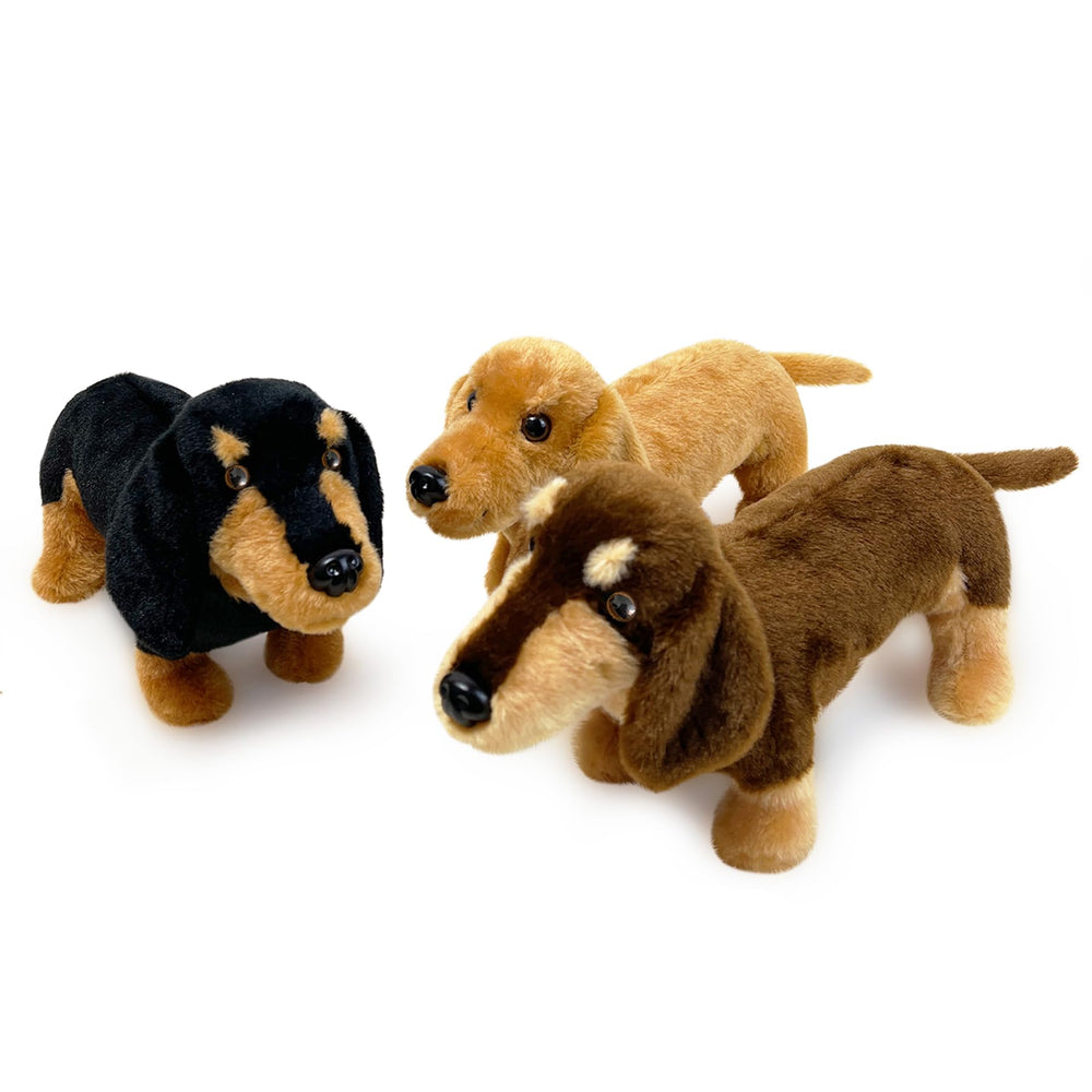 JUSTQUNSEEN dachshund plush set packaging, gift-ready presentation.