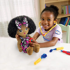 JUSTQUNSEEN doll with embroidered pearl earrings for a charming look.