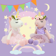 JUSTQUNSEEN unicorn plush pearl belt adds elegant charm for tea party play.