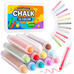 JustRed dustless chalk set with 12 colors in a box for mess-free creativity indoors.