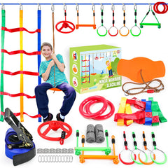 Just.smile Ninja Slackline 52ft setup in backyard for active outdoor play.