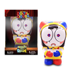 Just Toys Mighty Mega Squishme circus-pattern close-up for satisfying squeezes.