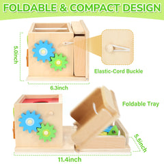 Justwood ball drop with spinning gear engages cause-and-effect play.