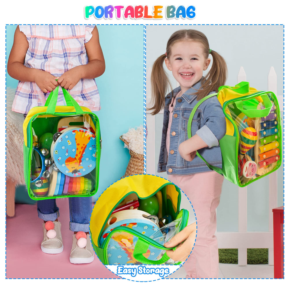 JUSTWOOD tambourine helps toddlers rhythm repetition and hand-eye coordination during group play.
