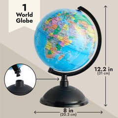 Juvale compact 8-inch globe, easy to transport between rooms and study tables.