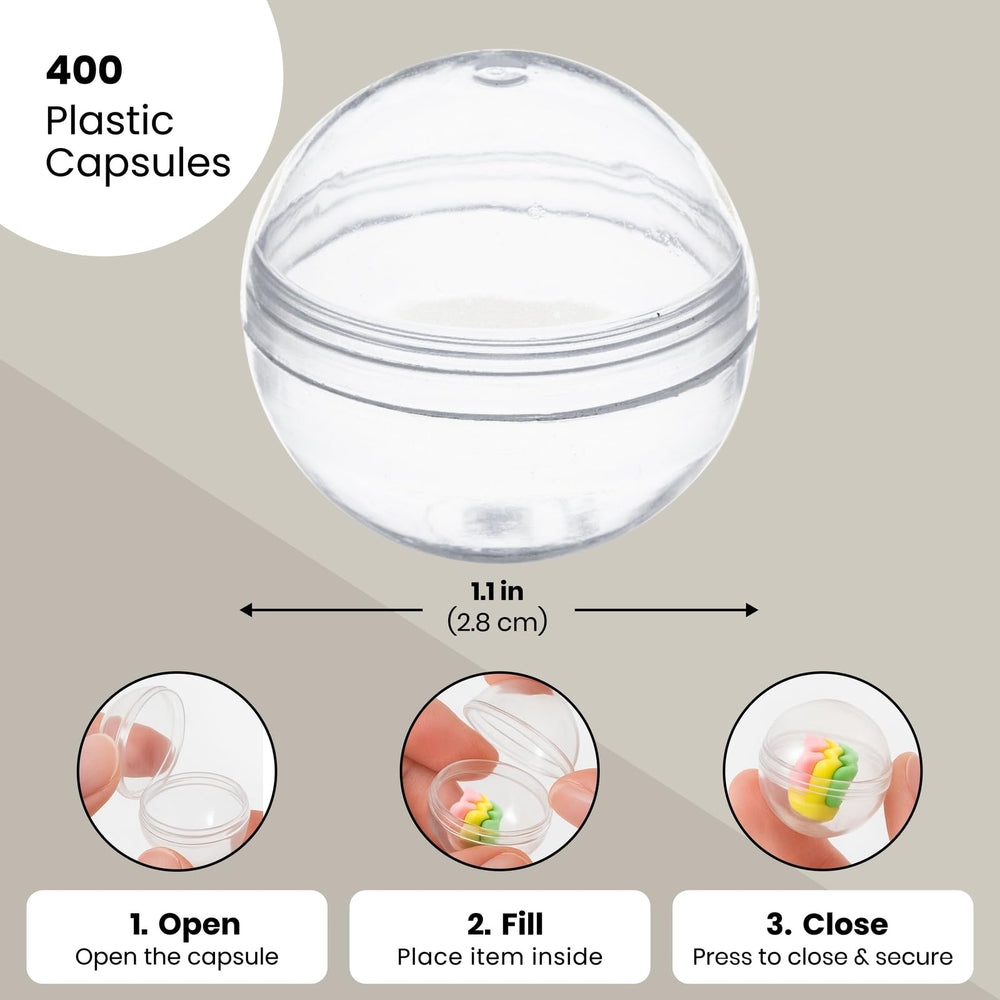Opened lid view shows easy-fill design for Juvale gumball capsules.