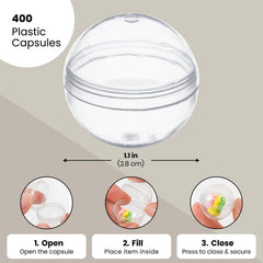 Opened lid view shows easy-fill design for Juvale gumball capsules.