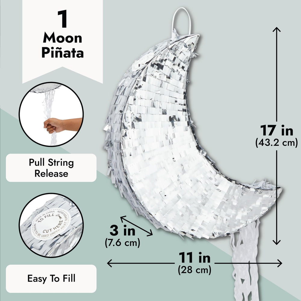 Juvale pull string moon pinata fills easily through the top opening for candy