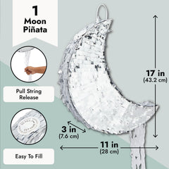 Juvale pull string moon pinata fills easily through the top opening for candy