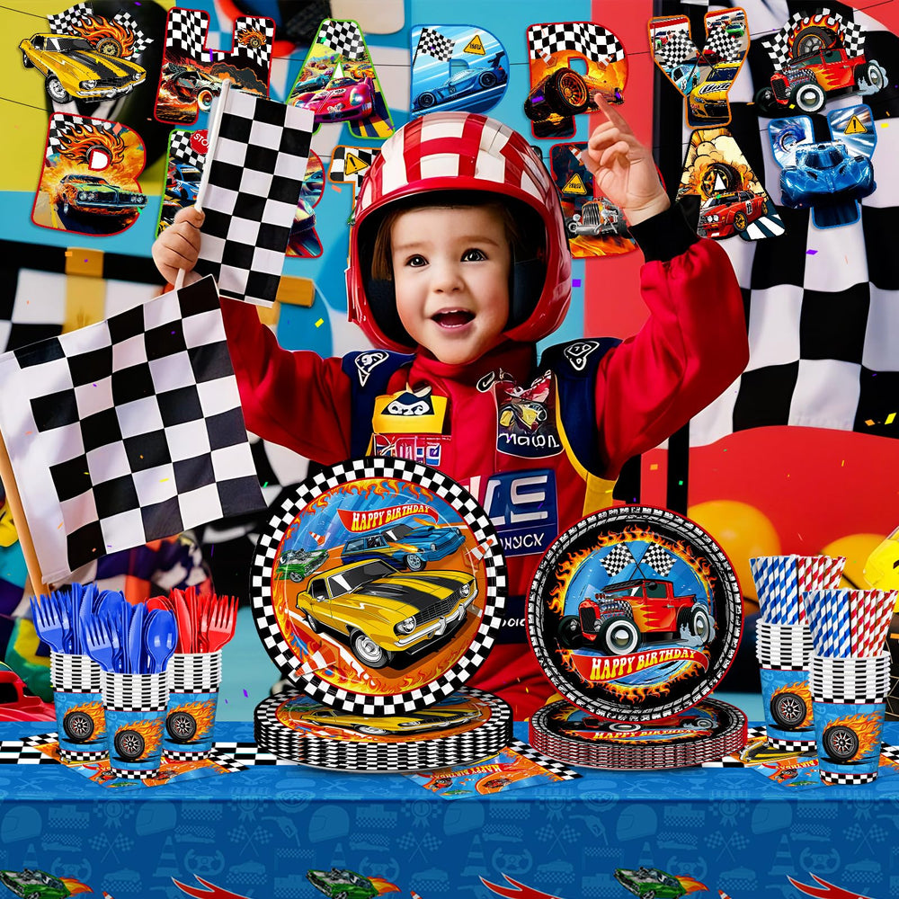 JVORFDG race car cups and straws, kid-friendly beverage service.