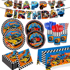 JVORFDG race car plates 9inch set for kids' party, durable and easy cleanup.