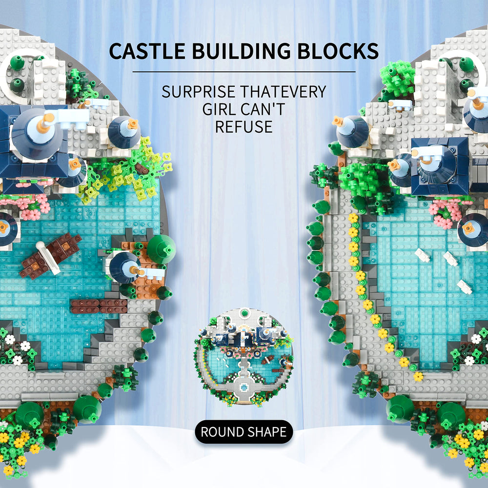 JXRLMB Blue castle mini bricks improve room decor with precision details