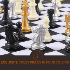 Jyquorp four-players chess set includes 64 pieces for complete interactive gameplay.