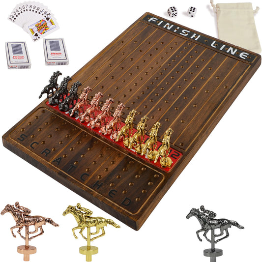 Jyquorp Horse Race Board Game wooden board showcases solid wood craftsmanship for durable family play.