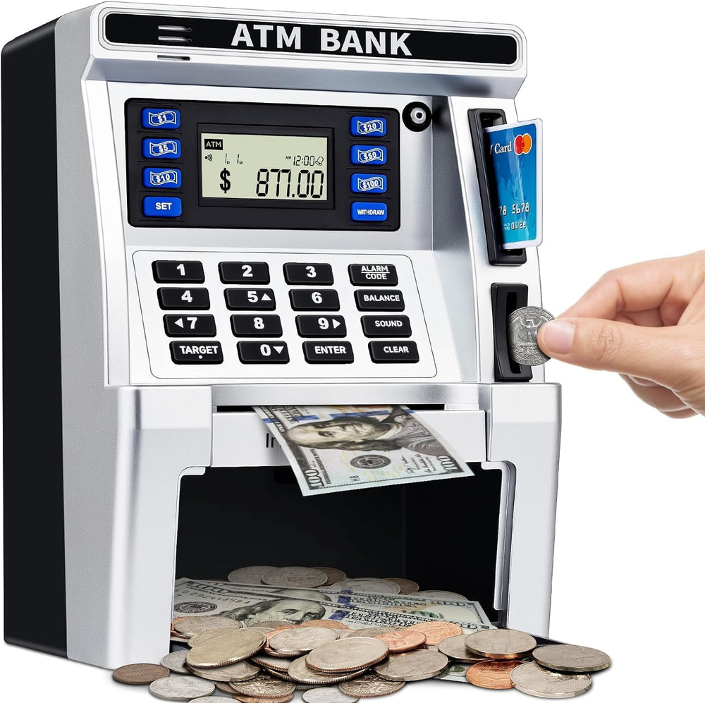 Jyusmile ATM piggy bank accepting real cash to grow savings