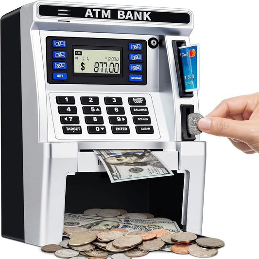 Jyusmile ATM piggy bank accepting real cash to grow savings
