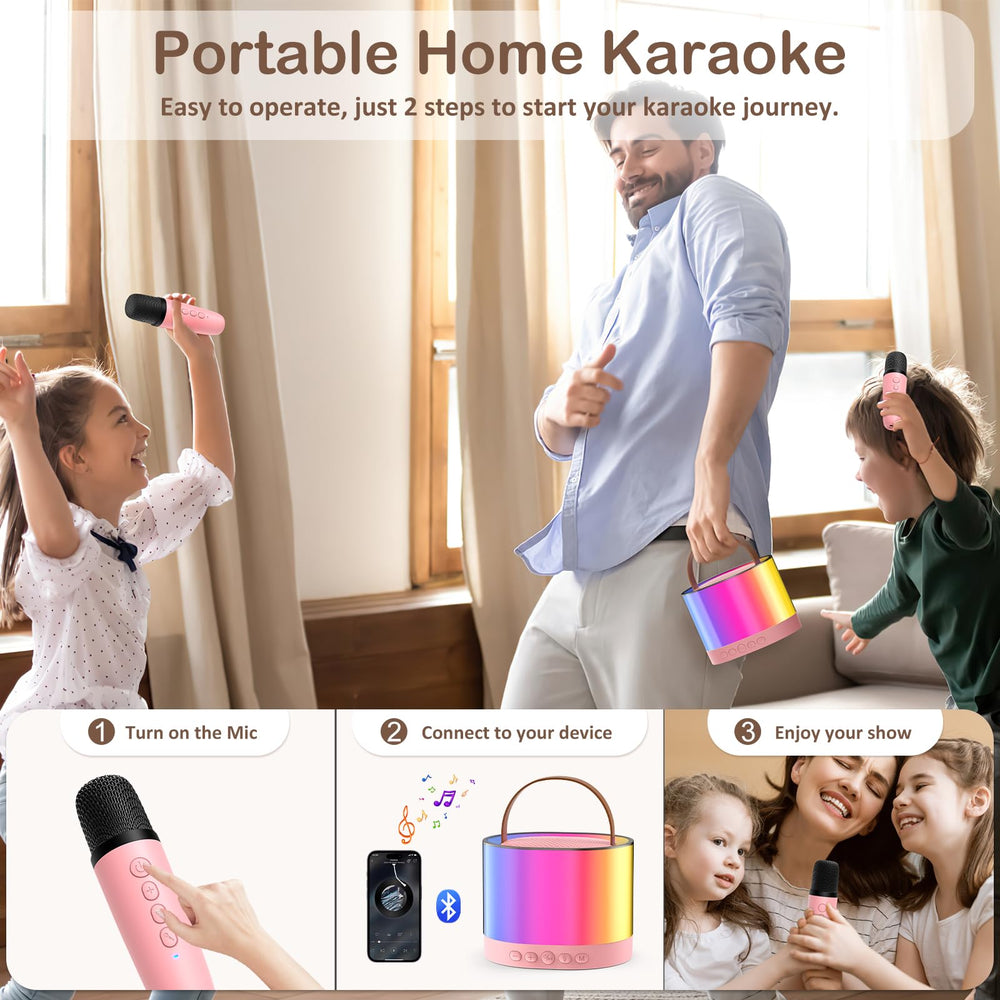 JYX pink karaoke device powered by a 2500mAh battery for hours of play