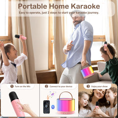JYX pink karaoke device powered by a 2500mAh battery for hours of play
