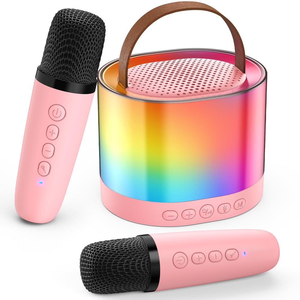 JYX mini karaoke machine pink front view showing portable family fun