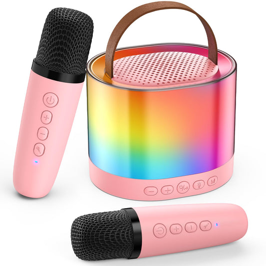JYX mini karaoke machine pink front view showing portable family fun