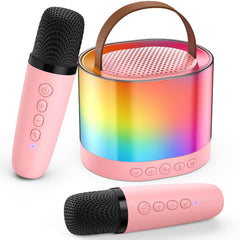 JYX mini karaoke machine pink front view showing portable family fun