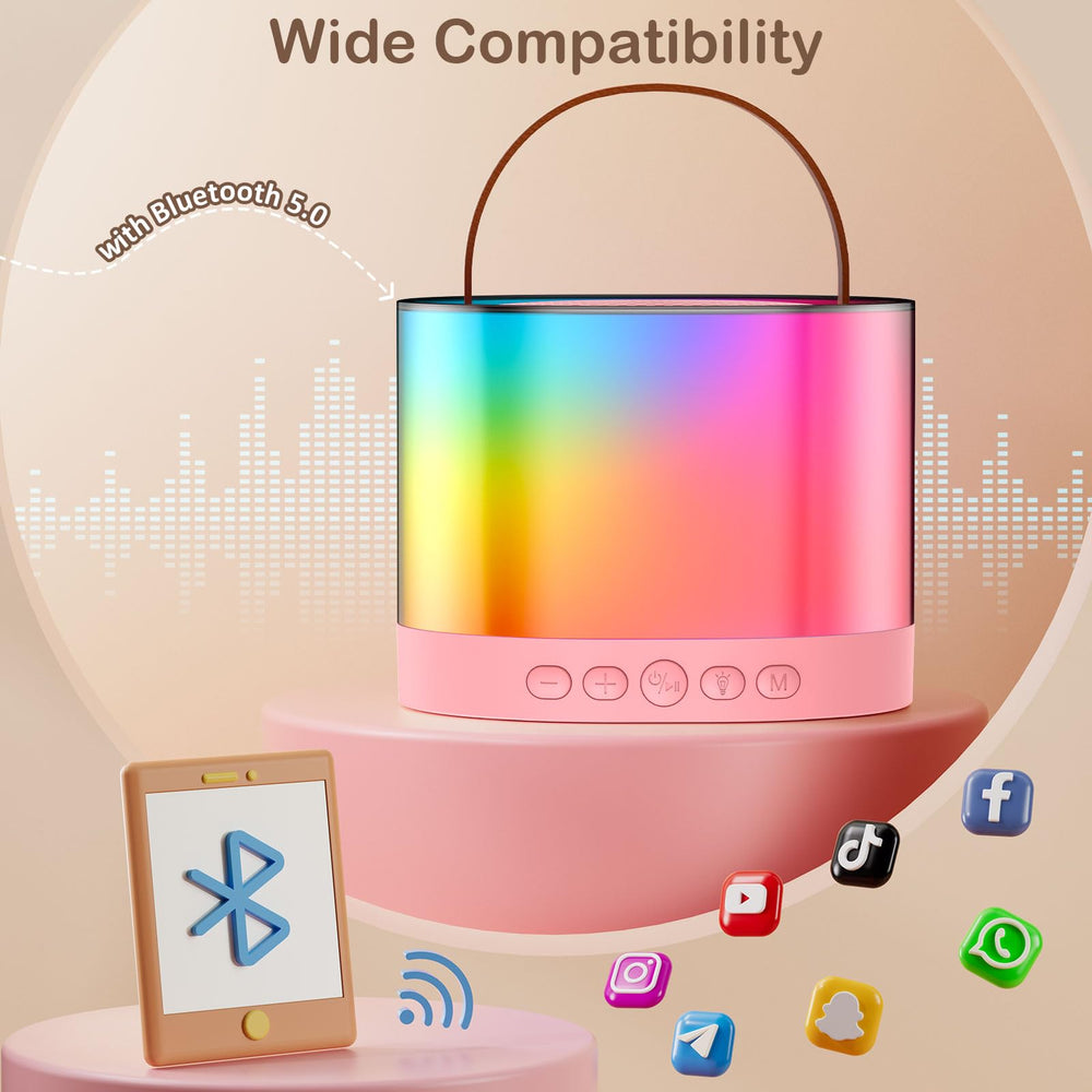 JYX pink LED light modes illuminate the room during karaoke