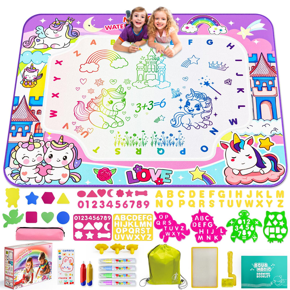 JZSIJ Water Doodle Mat with unicorn pattern and backpack for mess-free playtime.