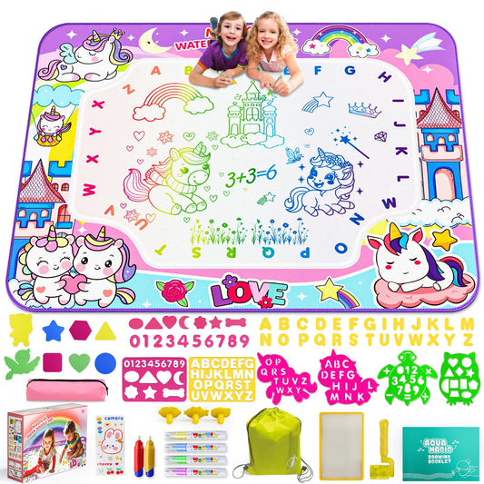 JZSIJ Water Doodle Mat with unicorn pattern and backpack for mess-free playtime.