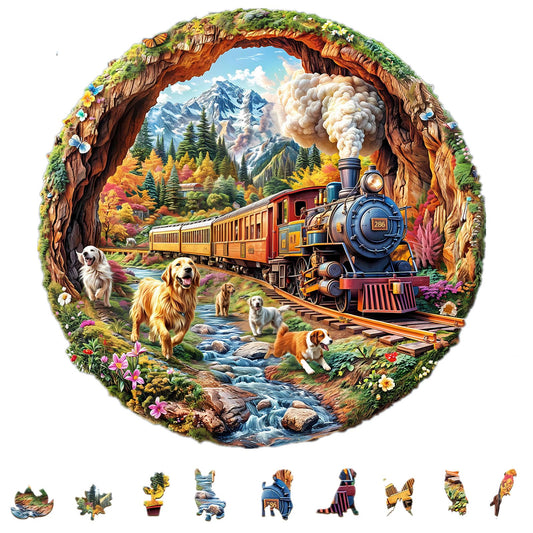 KAAYEE dogs racing trains wood puzzle with dynamic motion for family fun
