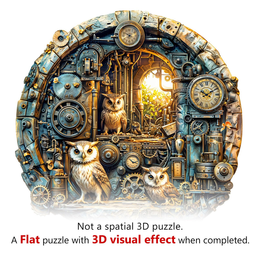 KaayeeWood vibrant owl design with steampunk gears and rich colors