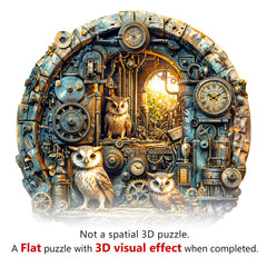 KaayeeWood vibrant owl design with steampunk gears and rich colors