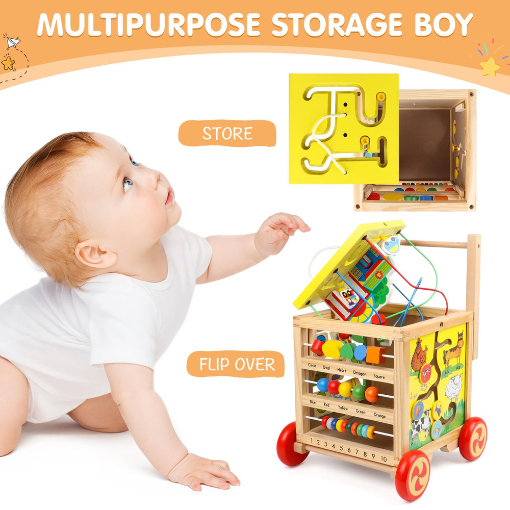 KABENFIS wooden activity cube portable push-pull design for active toddlers
