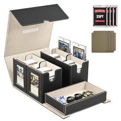 Kabinka card deck box with commander display windows showing top cards for quick access