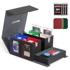 Kabinka card deck box with commander-display windows showing prized cards securely.