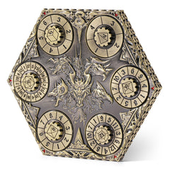 Kabinka bronze dragon Celtic pattern dice close up showing detailed metal craftsmanship