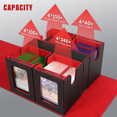 Magnetic card holders securely display double-sleeved decks.