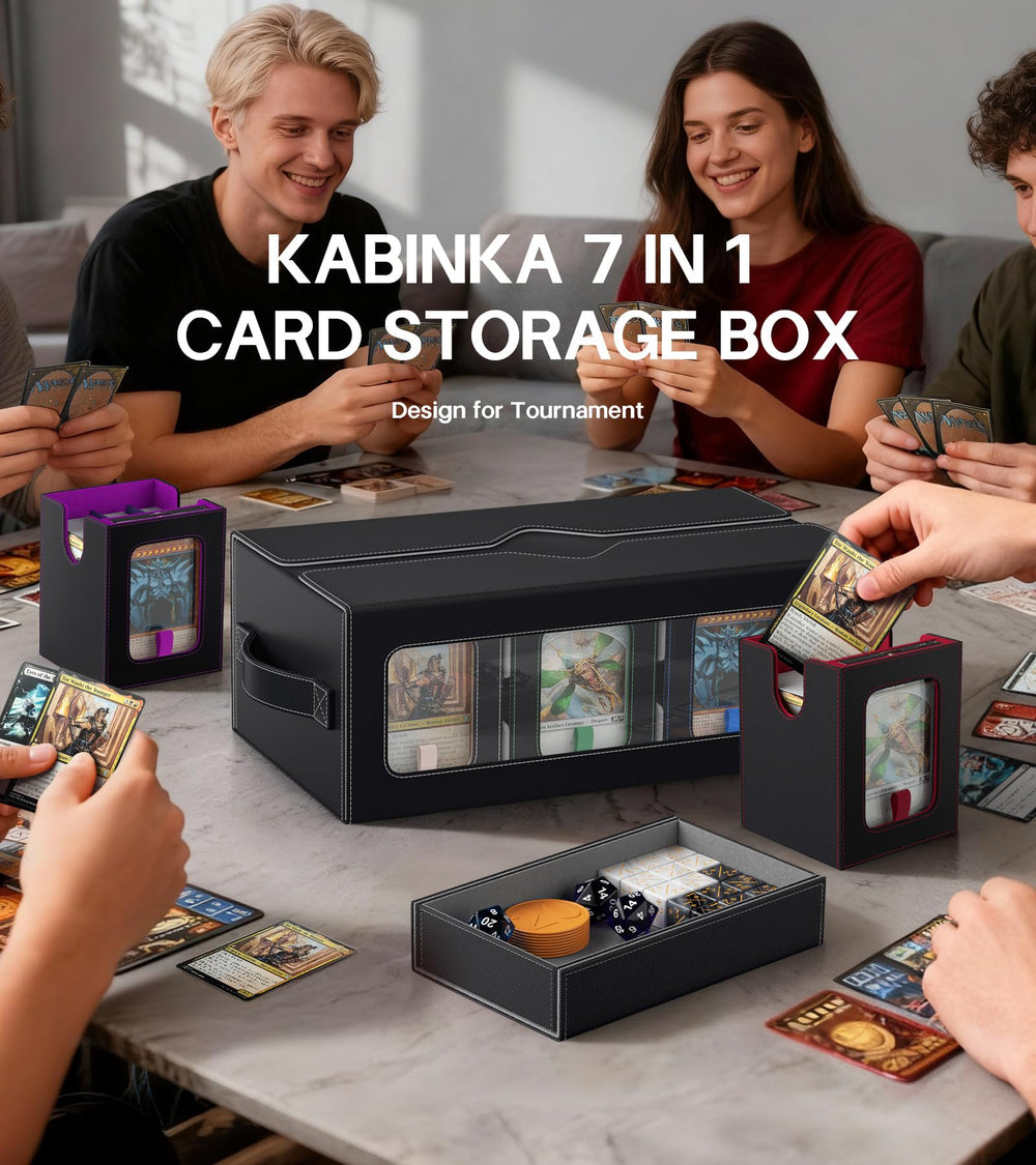 Kabinka MTG Commander Deck Box open lid shows dice tray and sleeves.