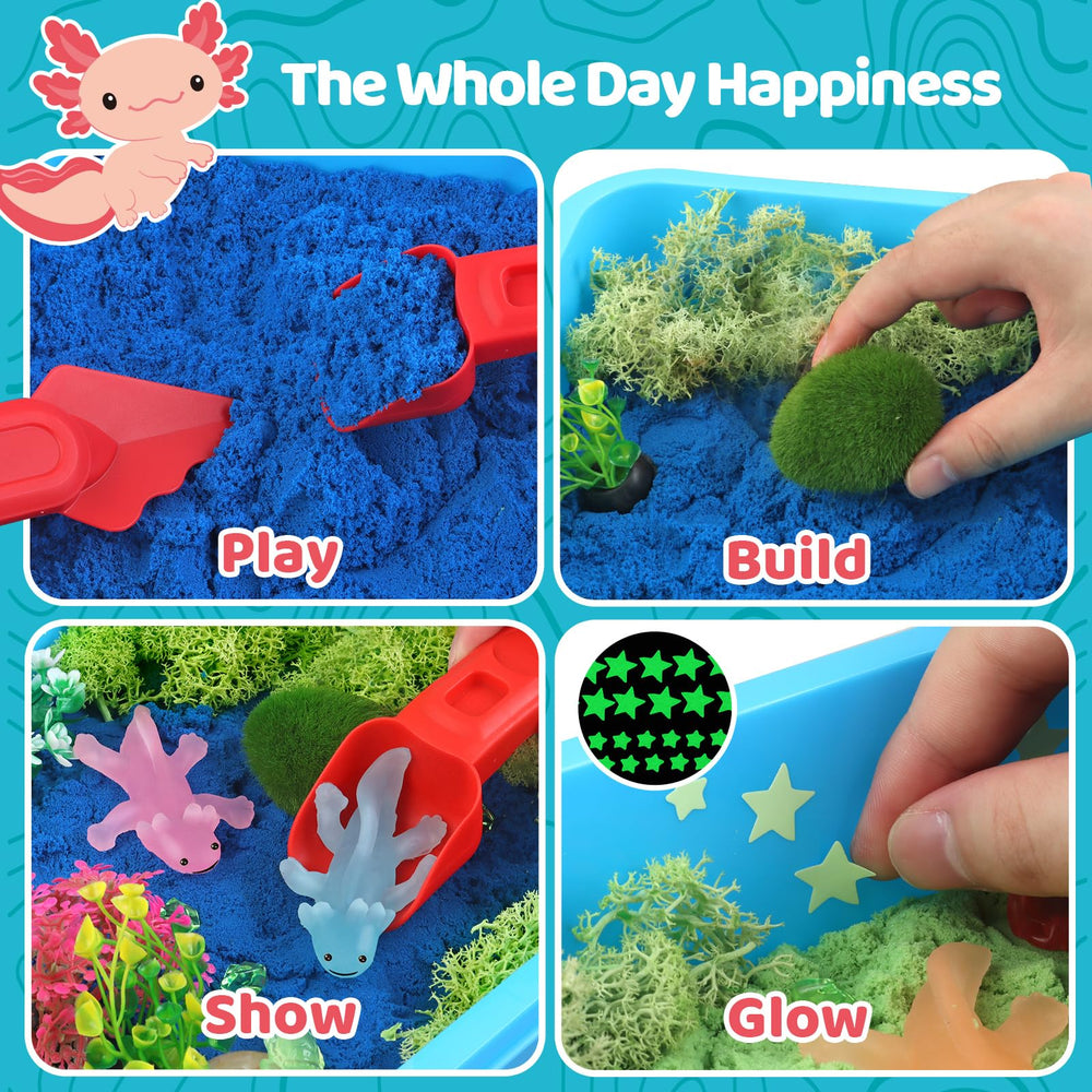Kaelinda axolotl sandbox with lid keeps sand contained and organized