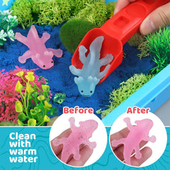 Kaelinda axolotl world building with colorful sand and plants