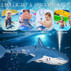 Kafuzi RC Shark Toy LED light enhances night pool fun.