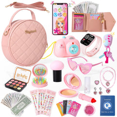Kagenmi Play Purse pink front view with pretend accessories for imaginative play