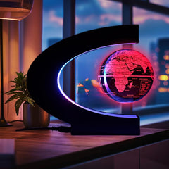 KAIMC floating-globe hover-point close-up shows precise magnetic balance and clean modern design.