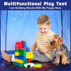KAIVEE Rocket Ship pop up tent interior cozy for reading and toy organization.
