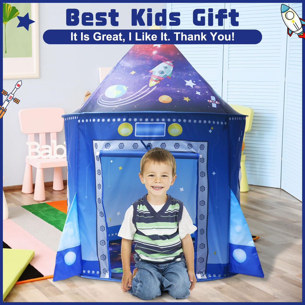 KAIVEE Rocket Ship pop up tent kids playing inside with friends.